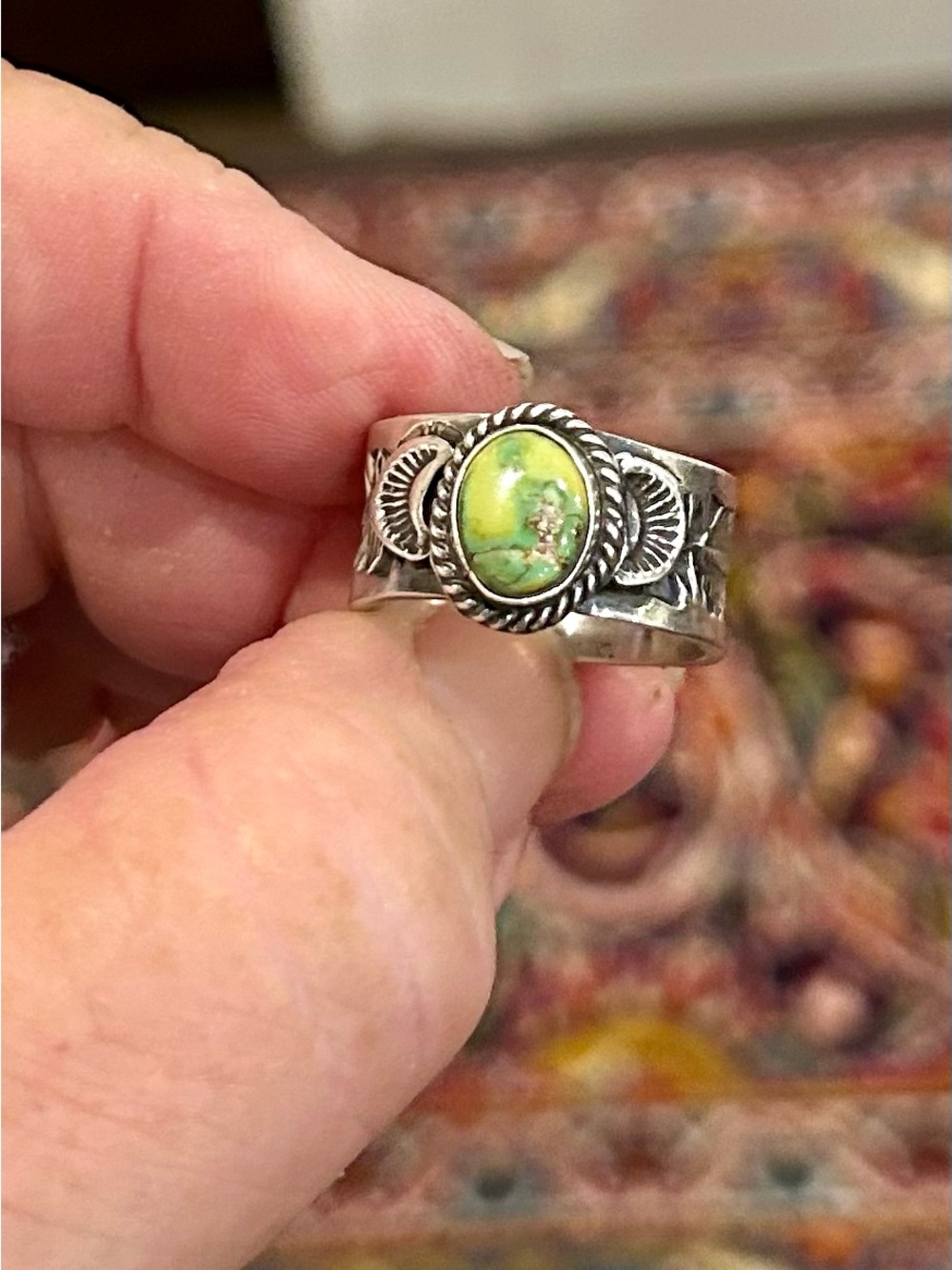 Handcrafted Sterling Silver Ring with Green Turquoise Stone